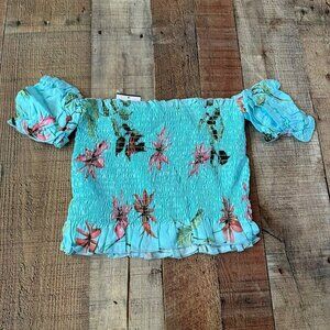 Charlotte Russe Blue tropical crop top women's small